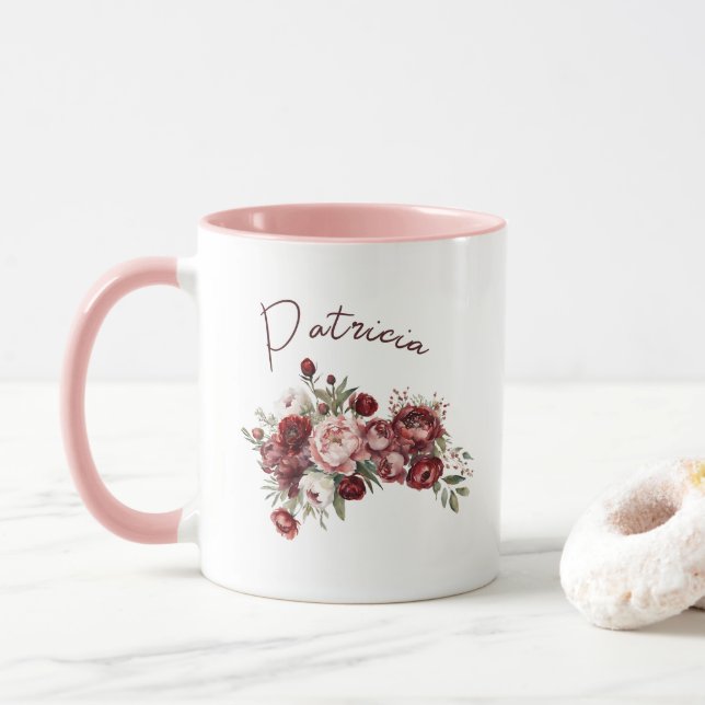 Mug Fleurs rousses Bourgogne modernes (Avec donut)