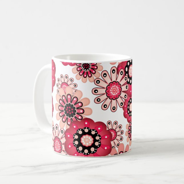 Mug Fleurs rustique rétro rouge et blanc (Devant gauche)