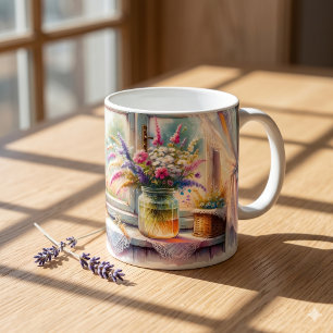 Mug Fleurs sauvages à la fenêtre de cottage ensoleillé