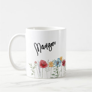 Mug Fleurs sauvages à l'aquarelle peintes avec votre n