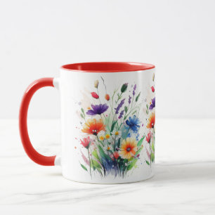 Mug Fleurs sauvages aquarelle orange violet rouge bleu