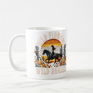 Mug Fleurs sauvages Chevaux sauvages Cowgirl au couche