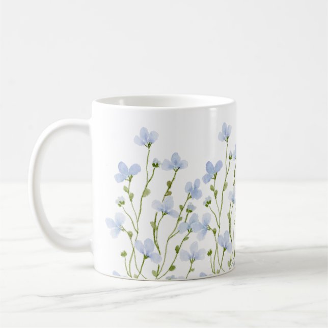Mug Fleurs sauvages d'aquarelle bleu doux (Gauche)