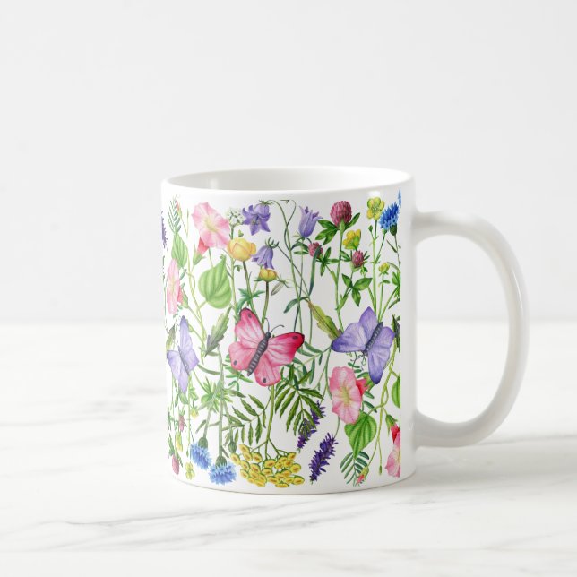 Mug Fleurs sauvages d'aquarelle et papillons colorés (Droite)