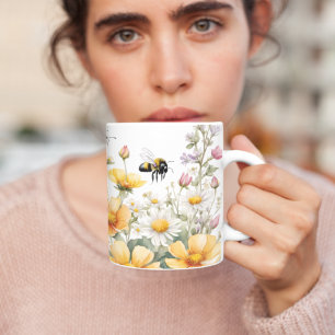 Mug Fleurs sauvages et Abeilles de miel Aquarelle