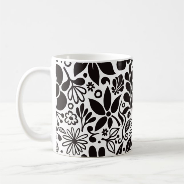 Mug Fleurs sauvages et Feuilles noirs en gras sur Aqua (Gauche)