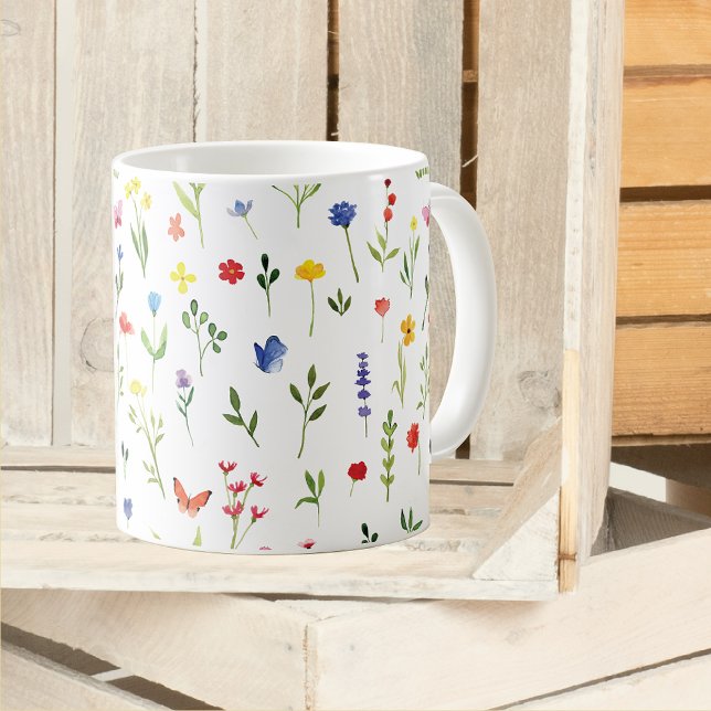 Mug Fleurs sauvages et papillons Motif aquarelle (Créateur téléchargé)