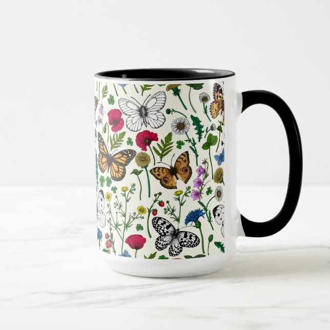 Mug Fleurs sauvages et papillons sur blanc (Droite)