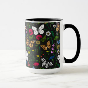 Mug Fleurs sauvages et papillons sur le noir