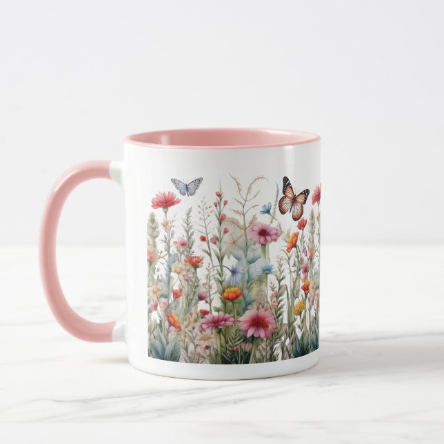 Mug Fleurs sauvages Papillons Champ Fleurs Café Thé (Gauche)