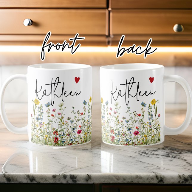 Mug Fleurs sauvages personnalisées, Cadeau d'anniv (custom floral mug, mothers day gift mug, graduation gift for her, baby shower gift, bridesmaid gift)