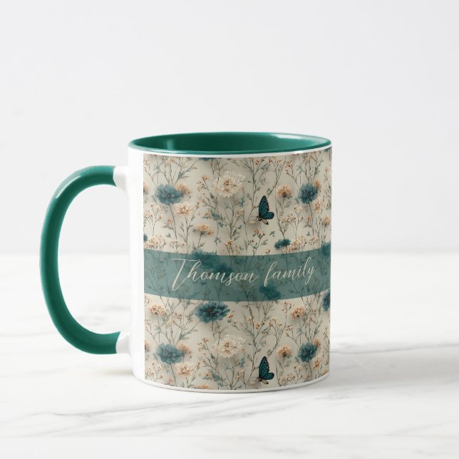 Mug Fleurs sauvages printanières vintage & papillon po (Gauche)
