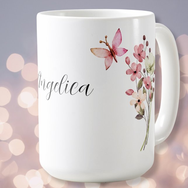 Mug Fleurs sauvages romantiques, libellule, nom de pap (Créateur téléchargé)