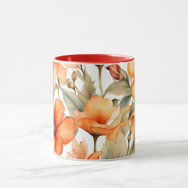 Mug Fleurs sauvages rouges Aquarelle Art (Centre)