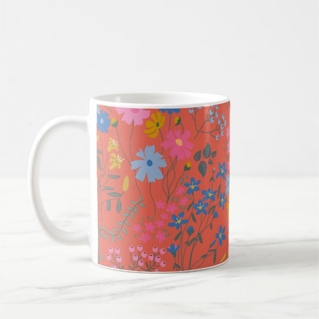 Mug Fleurs Sauvages Rouges Boho Modernes (Gauche)
