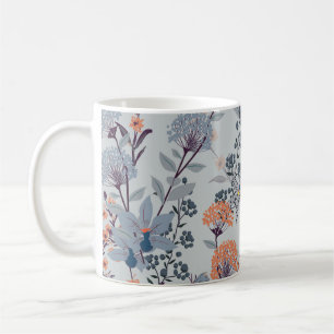Mug Fleurs sauvages sur bleu, motif botanique.