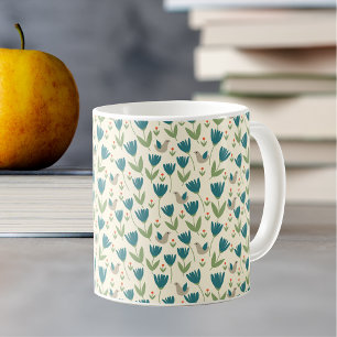 Mug Fleurs scandinaves simples et Motif d'oiseaux