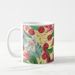 Mug Fleurs tropicales Cerise : Aquarelle Patte transpa