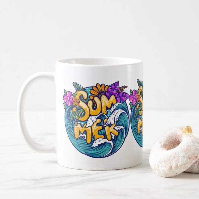 Mug Fleurs tropicales d'été Vagues de l'océan de la pl (Avec donut)
