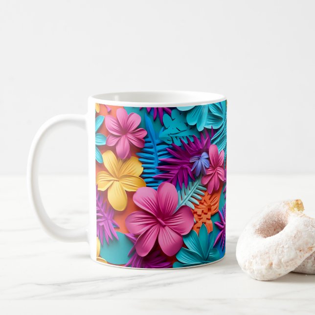 Mug Fleurs tropicales hawaïennes imprimées en 3D (Avec donut)