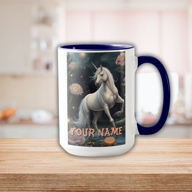 Mug Fleurs Unicorne Blanches Personnalisées (Personalized White Unicorn Flowers Mug)