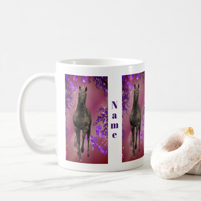 Mug Fleurs Unicorne Noire Imaginaire personnalisé (Avec donut)