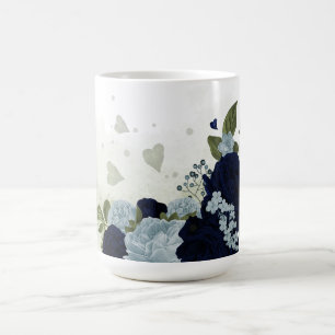 Mug Fleurs verdure bleu marine et bleu poussiéreux rom