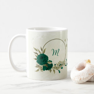 Mug fleurs vert émeraude beige 