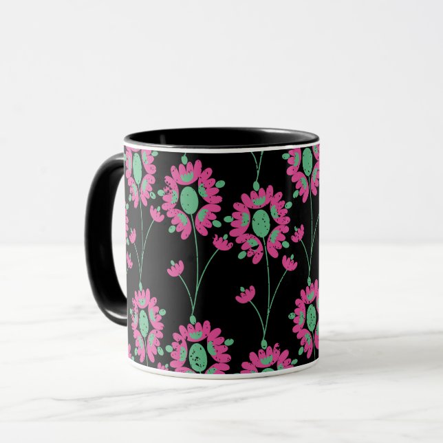 Mug Fleurs vertes et roses Motif sans couture (Devant gauche)
