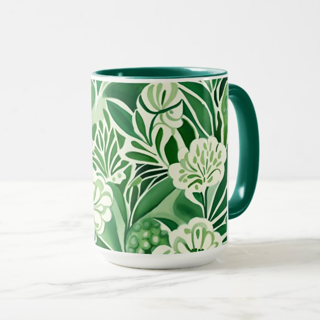 Mug Fleurs vertes, motif design vintage (Devant droit)