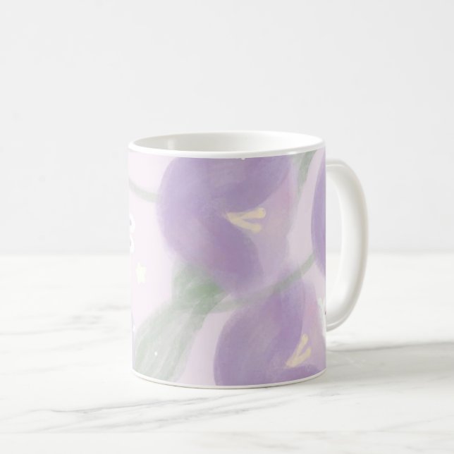 Mug Fleurs violettes avec un petit lapin (Devant droit)