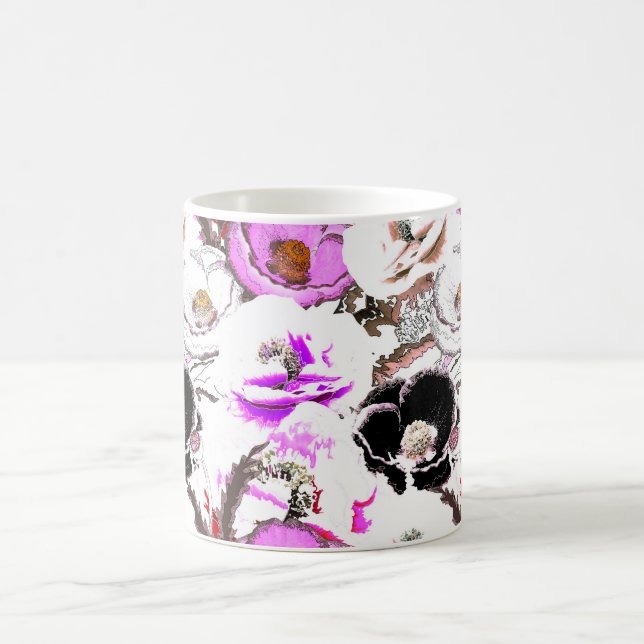 Mug Fleurs violettes, blanches et noires. (Centre)