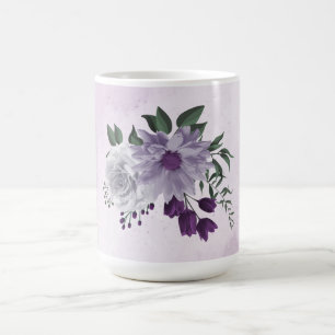 Mug Fleurs violettes blanches romantiques et verdure