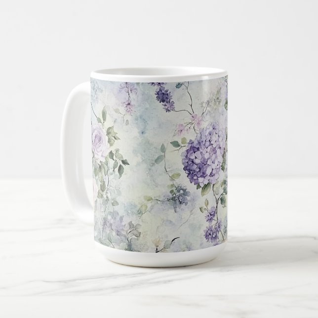 Mug Fleurs violettes de crème romantique (Devant gauche)