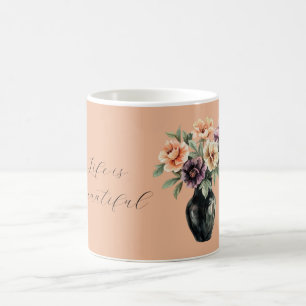 Mug Fleurs Violettes de Pêche Vase Noir