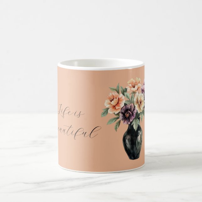 Mug Fleurs Violettes de Pêche Vase Noir (Centre)