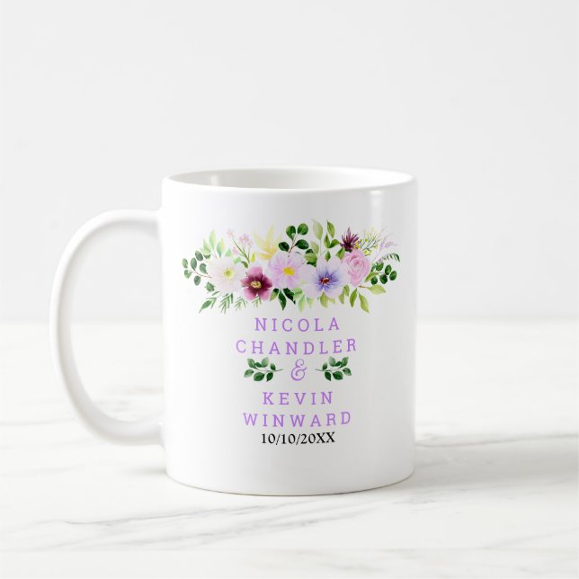Mug Fleurs violettes de printemps avec feuillage de ma (Gauche)