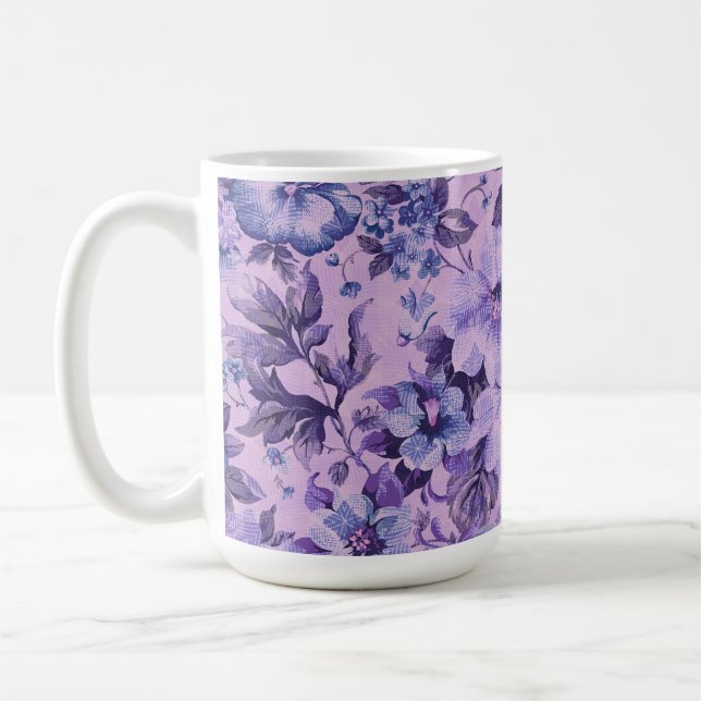 Mug Fleurs violettes et roses sur fond de lavande (Gauche)