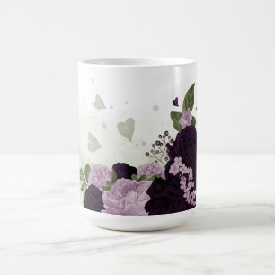 Mug fleurs violettes foncées et claires verdure