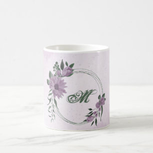 Mug fleurs violettes poussiéreuses romantiques verdure