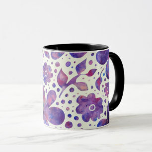 Mug Fleurs violettes romantiques et art original Feuil