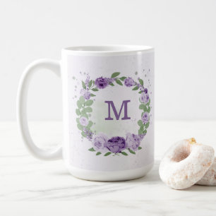 Mug fleurs violettes romantiques verdure