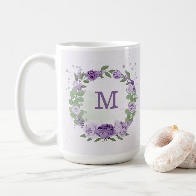 Mug fleurs violettes romantiques verdure (Avec donut)