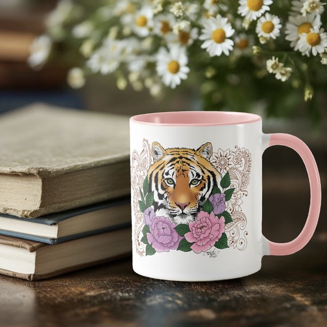 Mug Fleurs violettes roses au henné de tigre (Créateur téléchargé)
