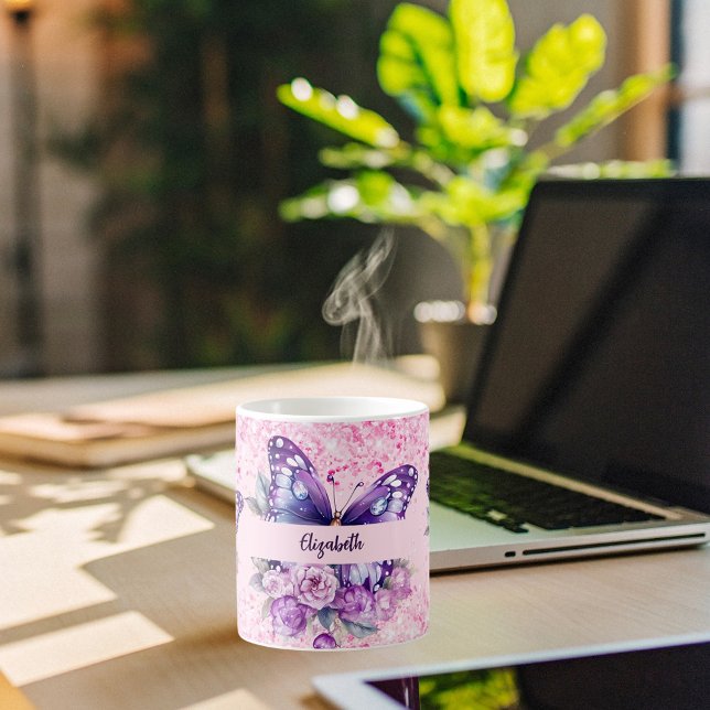 Mug Fleurs violettes roses papillon (Créateur téléchargé)