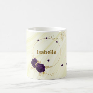 Mug fleurs violettes royales feuilles dorées marbre