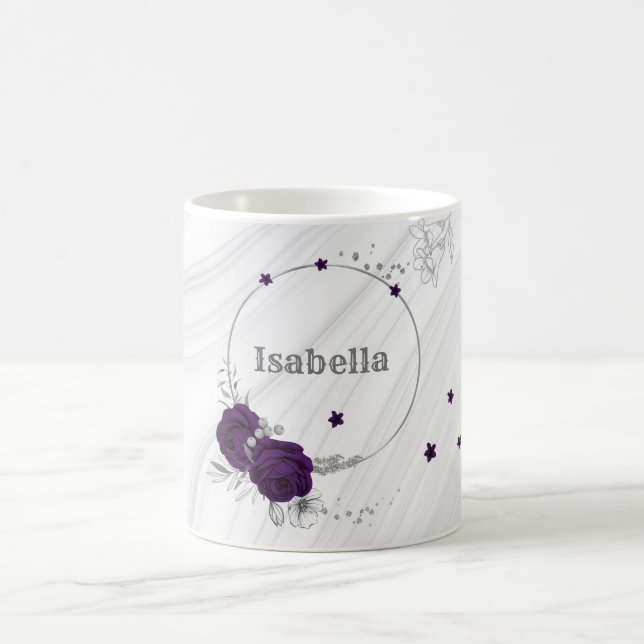 Mug fleurs violettes royales marbre feuille argent (Centre)