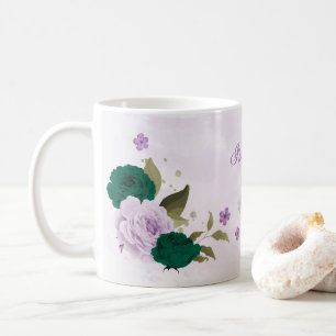 Mug fleurs violettes vert émeraude