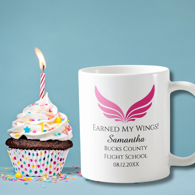 Mug Flight Student Pilot Pink Wing Graduation Aviation (Créateur téléchargé)