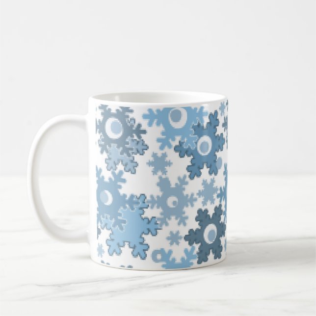 Mug Flocon de neige blanc bleu clair hivernal sans cou (Gauche)